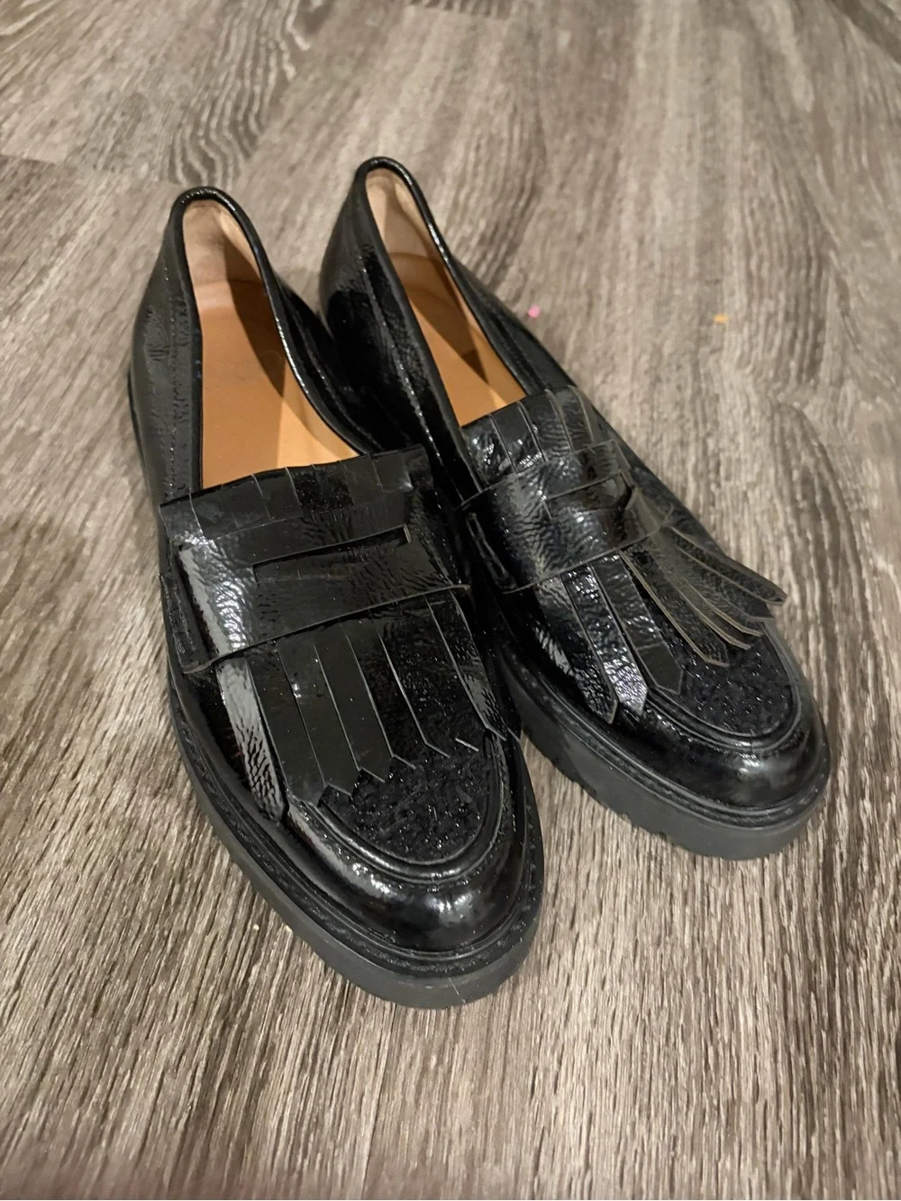 Franco Sarto Women's Black Leather Fringe Loafer Flats Slip-On 6.5 NEW